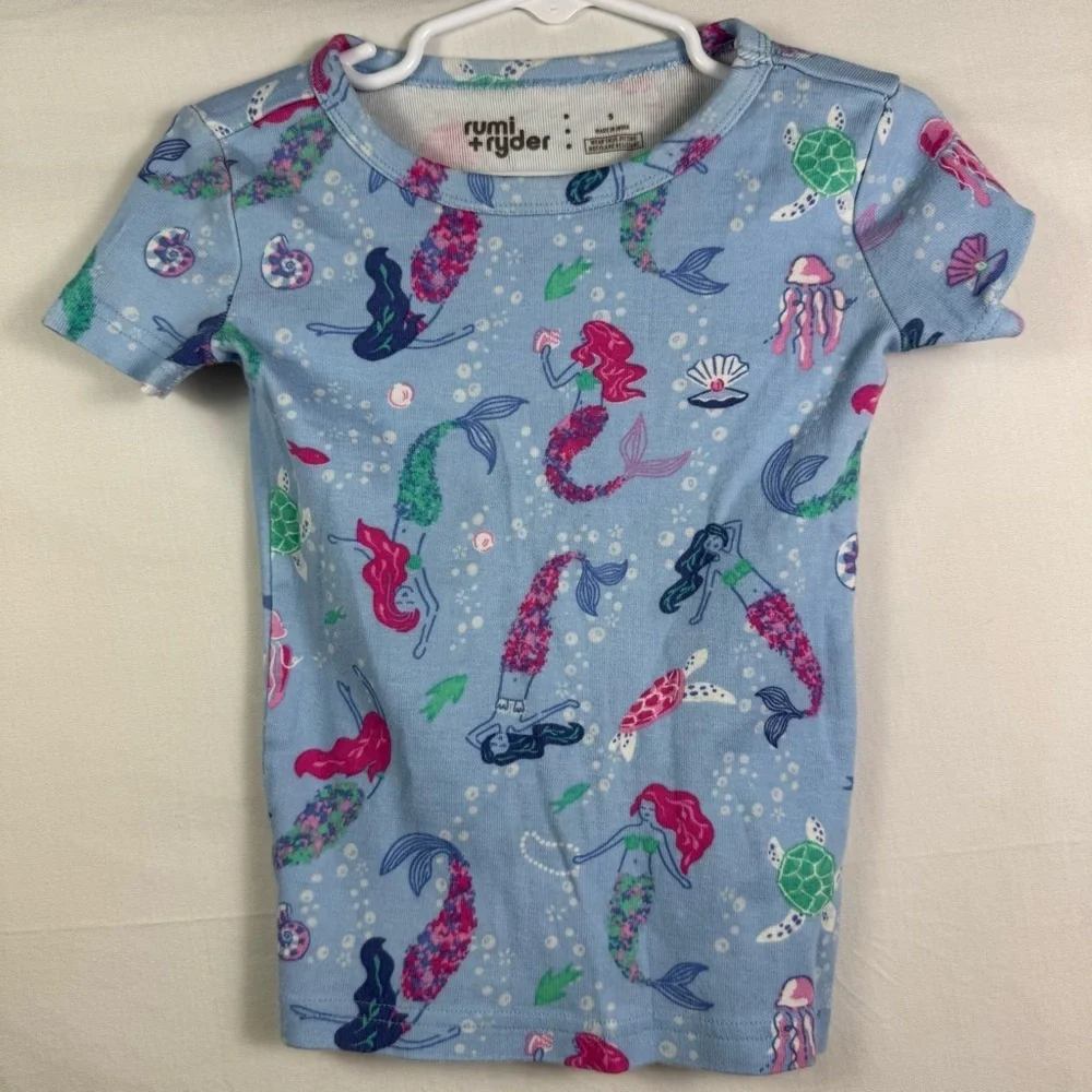 Rumi & Ryder Blue Mermaid Patterned Shirt Girls Size S